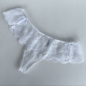 White Mesh and Lace Thong with Bows